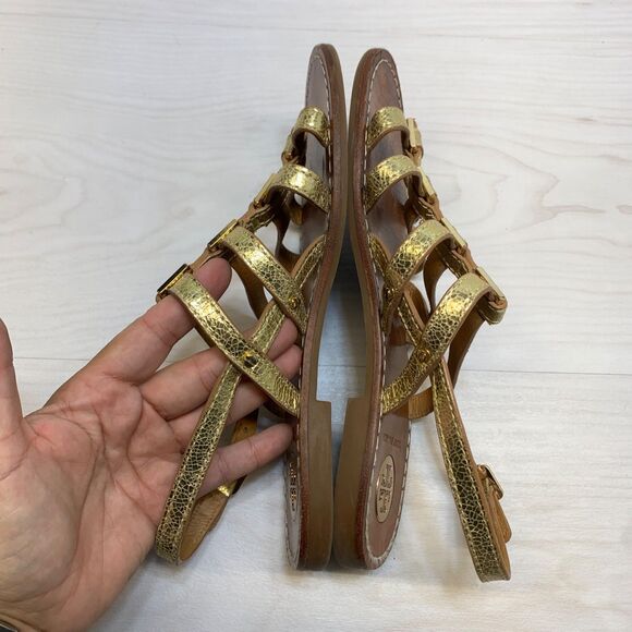TORY BURCH Amalie gold metallic leather gladiator sandals Womens Size 7 M - Picture 3 of 9